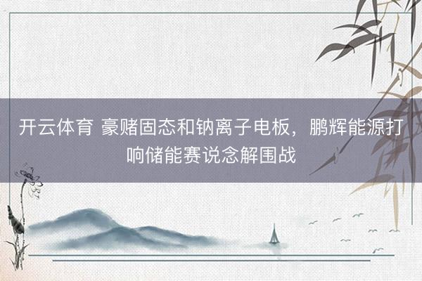 开云体育 豪赌固态和钠离子电板，鹏辉能源打响储能赛说念解围战